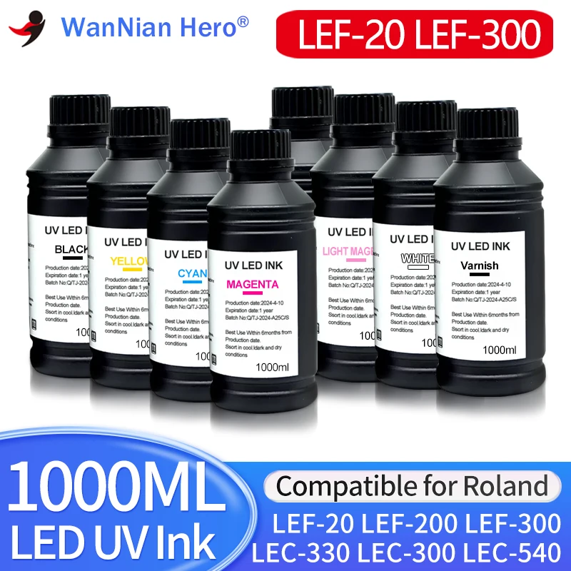 1000ML LED UV Ink For Roland UV Flatbed Printer LEF-20 LEF-300 LEF-200 LEF-10 LEF-12 LEC-330 LEC-300 LEC-540 LEJ-640 Printer Ink