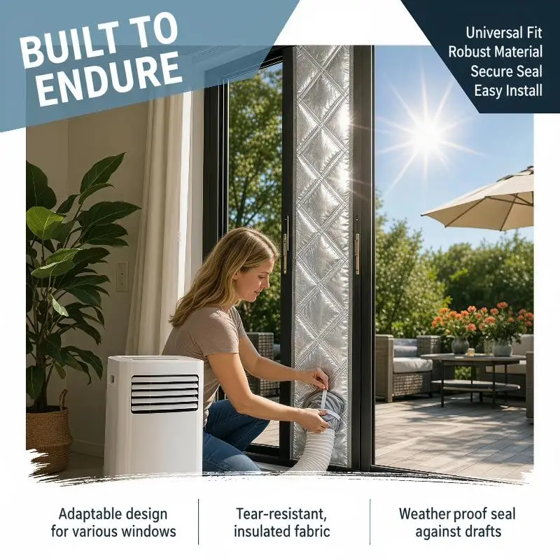 Padded Portable AC Window Seal Kit For 5 To 6 Inch Hoses Silver Coated Vent Cloth Easy Installation