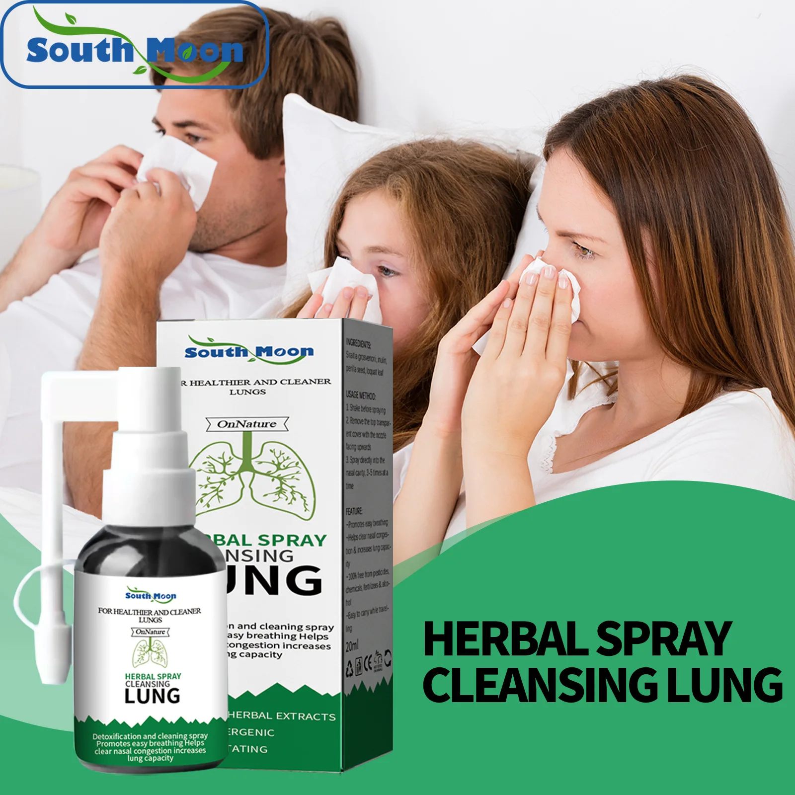 South Moon Herbal throat oral spray, meringankan ketidaknyamanan dalam tenggorokan dan hidung tenggorokan tonifying perawatan hidung semprot