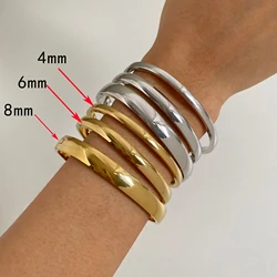GHIDBK Stainless Steel Pure Gold Pvd Plated Plain Pattern Bracelet for Women's Simple 3 Piece Stackable Bracelet Jewelry