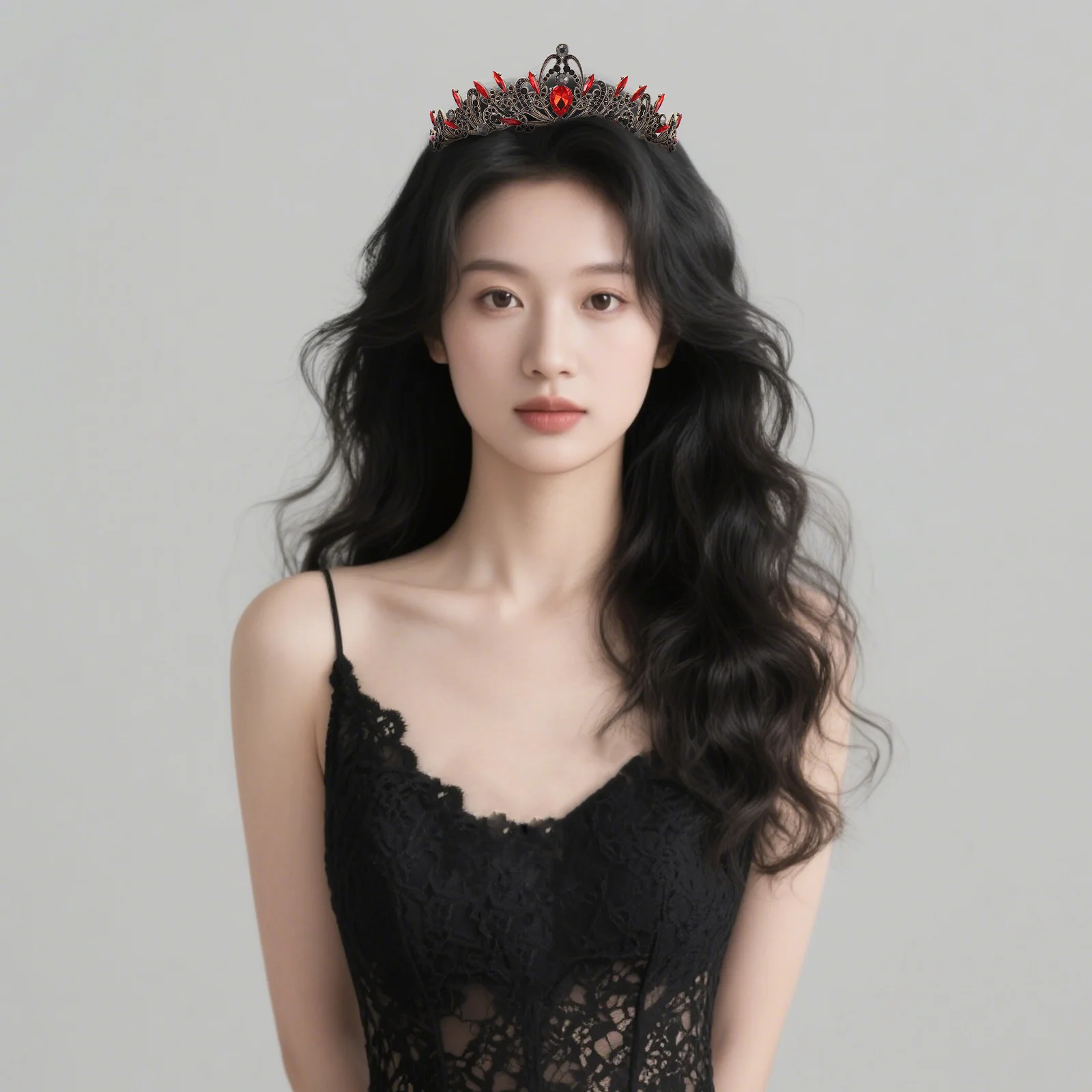 

Rhinestone Leaf Wedding Tiara Elegant Black Crystal Birthday Crown Bridal Headpiece Prom Party Hair Accessory for Women