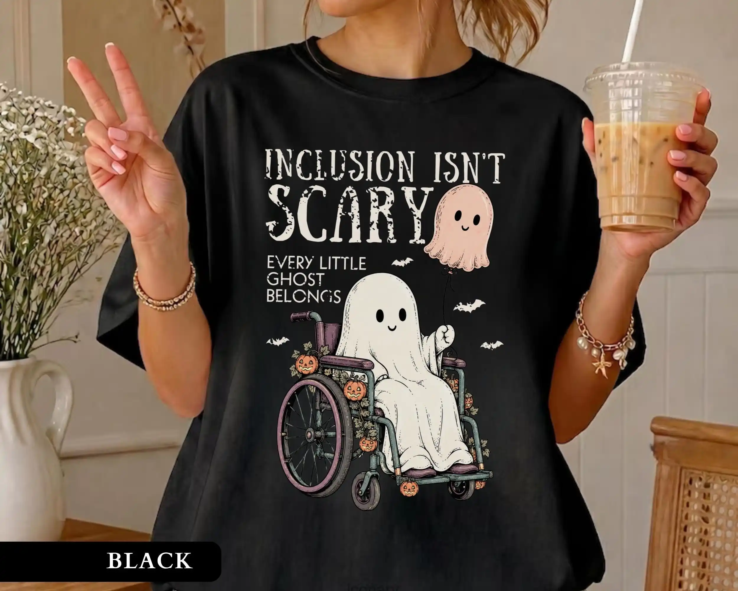 Inclusion Isnt Scary Shirt Wheelchair Ghost Tee Spooky SPED Teacher Special Education Gift Halloween Autism Awareness Tshirt