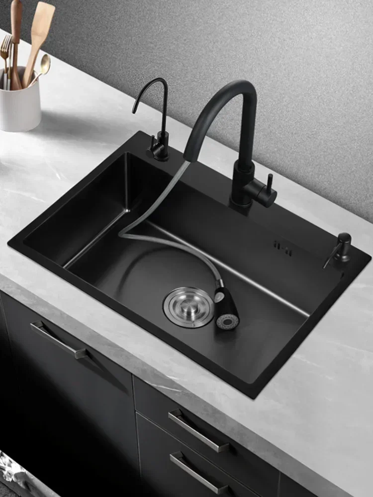 Nano kitchen sink single slot hand thickened 304 stainless steel black household vegetable basin мойка для кухниevier cuisine 싱크