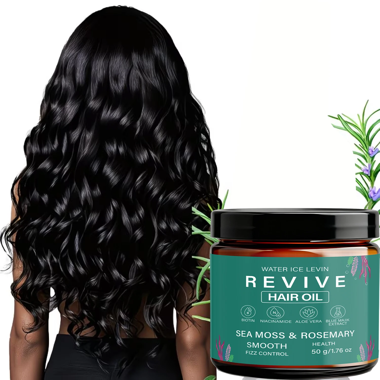 Aceite Revitalizante para el Cabello. Biotina, Niacinamida, Aloe Vera. Musgo Marino con Romero Blue Majik. Hidratación Rápida, Control del Frizz, Brillo Saludable. 50g.