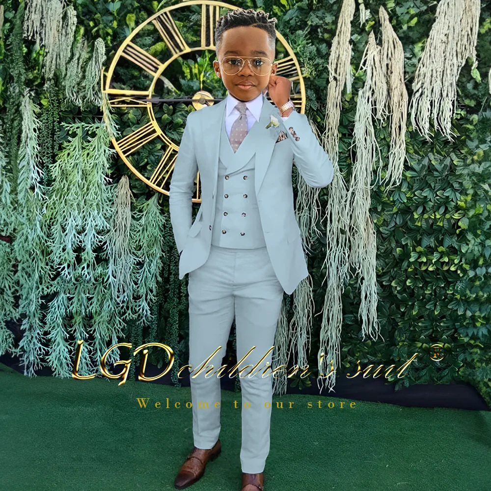 Children's beige suit 3-piece suit, custom wedding birthday boy formal suit 3-16 years old boy tuxedo (jacket + vest + trousers)