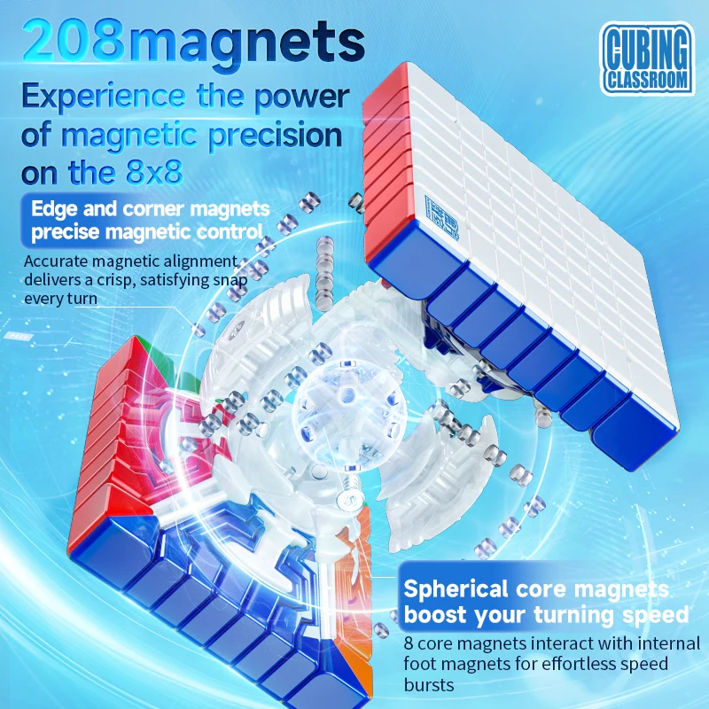 Moyu meilong 8x8 v3 cubo de velocidade mágica magnética stickerless brinquedos fidget meilong 8 v3m bola-core cubo mágico quebra-cabeça