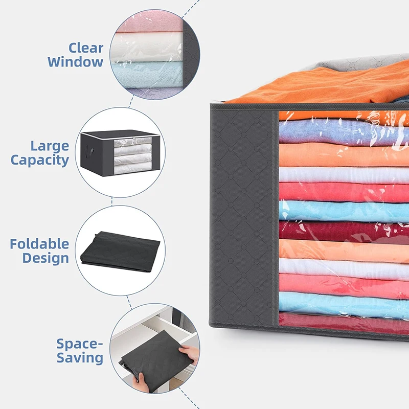 Underbed Bag Organiser with Zip and Handle Foldable Storage Box for Pillows, Clothes, Blankets, Duvets, 90 L Storage Bags