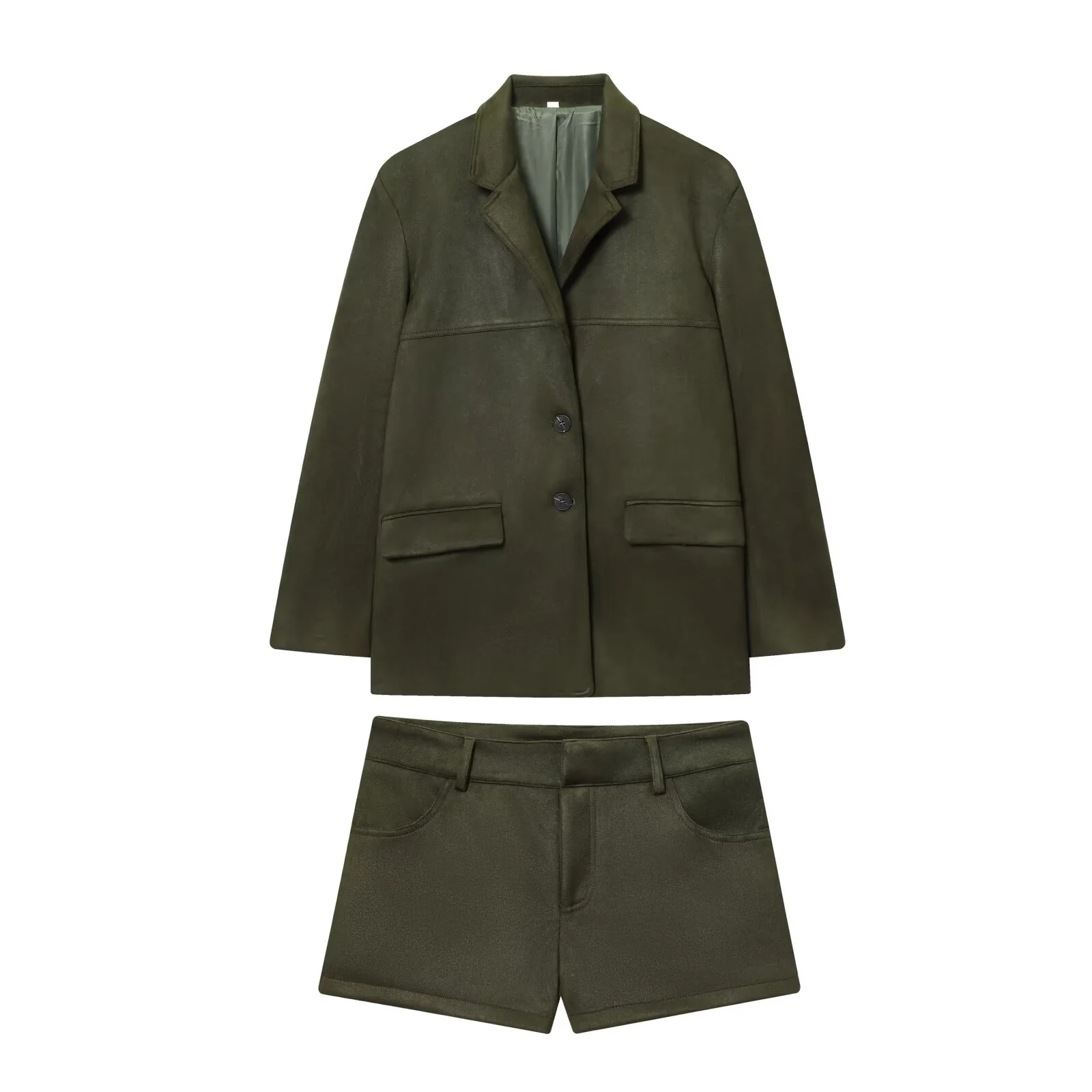 European and American style 2025 autumn new product women's versatile suede effect suit jacket mini shorts set