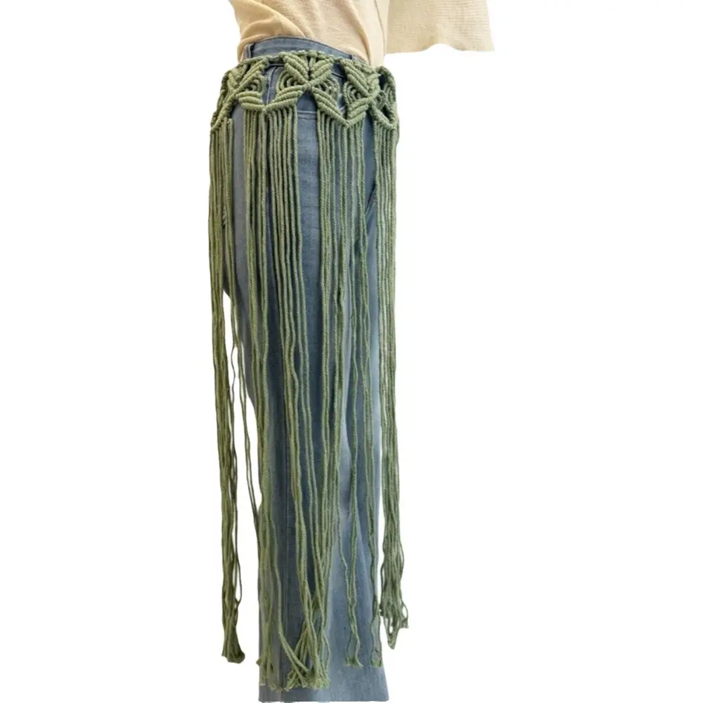 Bohemian Netted Fringe Waistband Decorative Tassel Ethnic Design Handwoven Bikini Cover Up Fringed Waist Belt