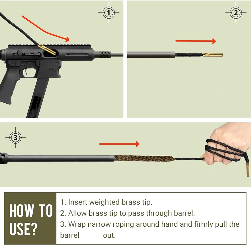 Hunting Gun Bore Cleaner Rope .22 Cal.223 Cal.38 Cal& 5.56mm 7.62mm 12GA Rifle Cleaning Brush Kit Tool Rifle Barrel Calibre Rope