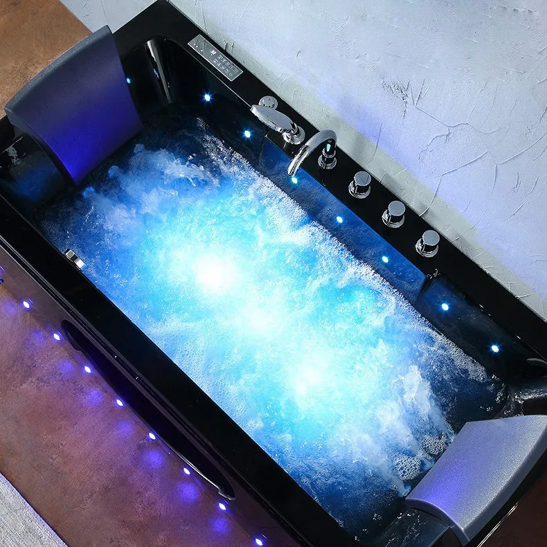 Black Classic Acrylic Freestanding Whirlpool Bathtub for Adults Modern Design with Colorful Air Jet Bubble Massage Jets