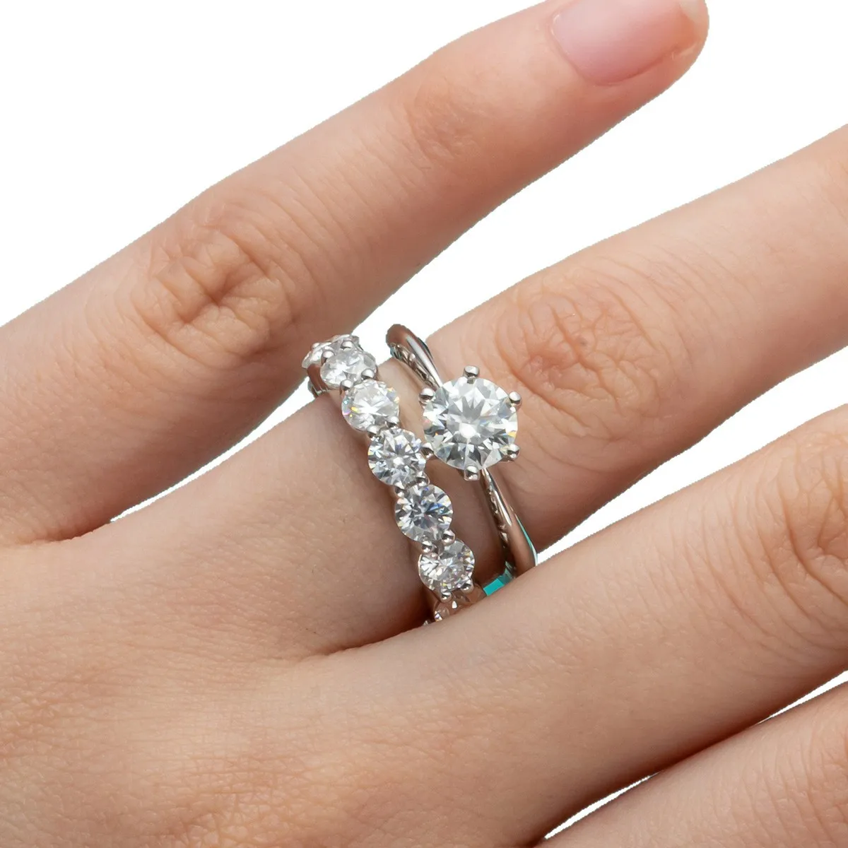 Carnica 9mm 3CT Stone Real Moissanite Ring Set for Women 100% S925 Sterling Silver Sparkling Wedding Band Jewelry GRA D Color