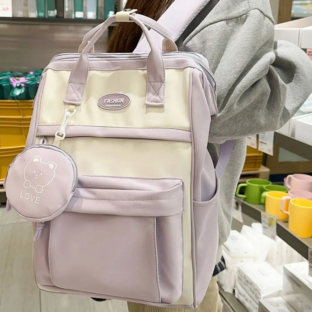 

Fashion Casual Student Schoolbag Solid Color Large Capacity Korean Style School Bag Simple Waterproof Travel Backpack Children