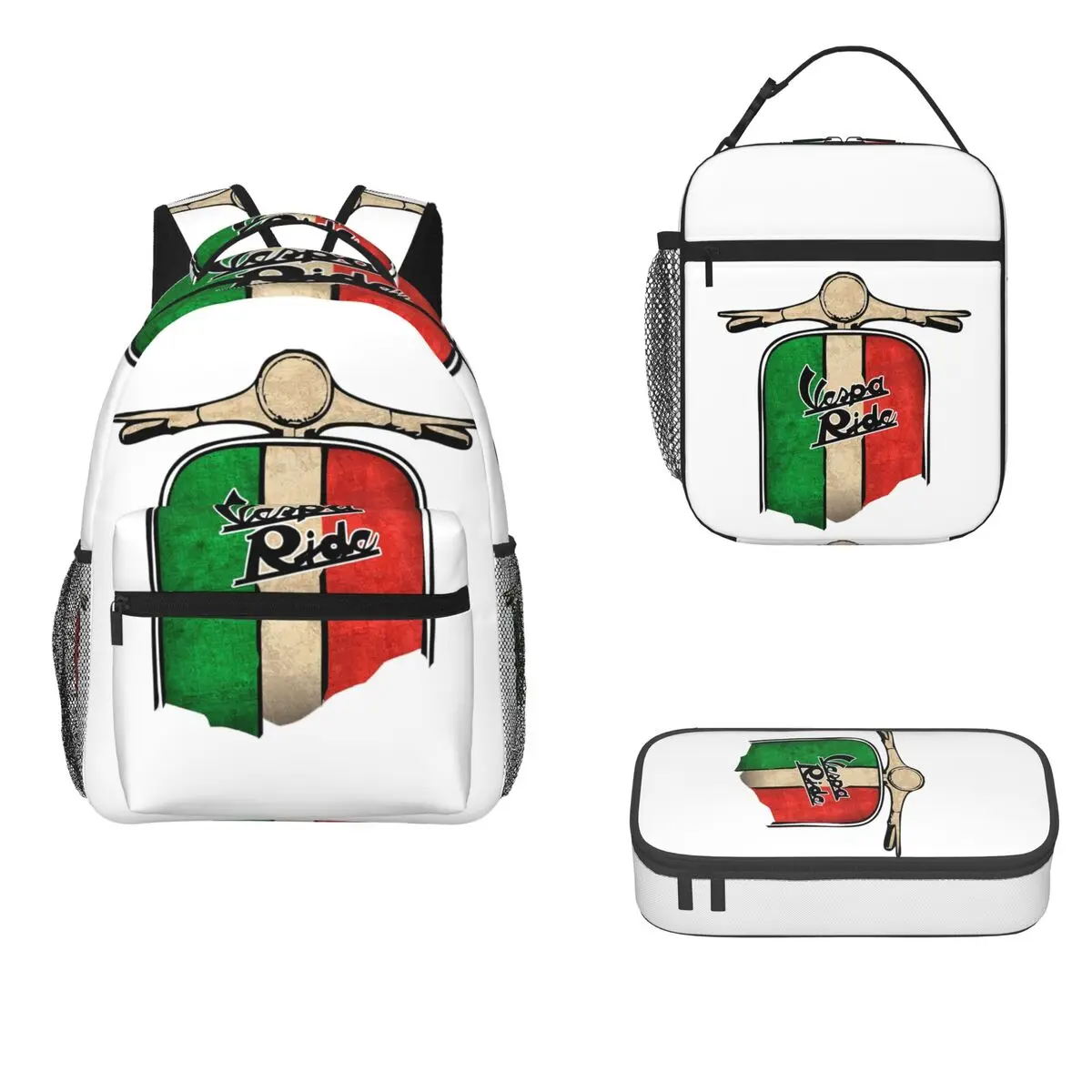 Vespa Logo Backpacks Boys Girls Bookbag Children School Bags Cartoon Kids Rucksack Lunch Bag Pen Bag Three-Piece Set