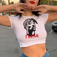 2pac tupac crop top t shirt female graphic tees women streetwear Korea harajuku crop top harajuku aesthetic