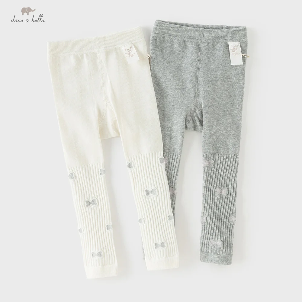 Dave Bella Baby Cotton Leggings Girls Clothes Spring Autumn Children Elastic Waist Pants Kid Outdoor Trousers Cute Bow DB1260250