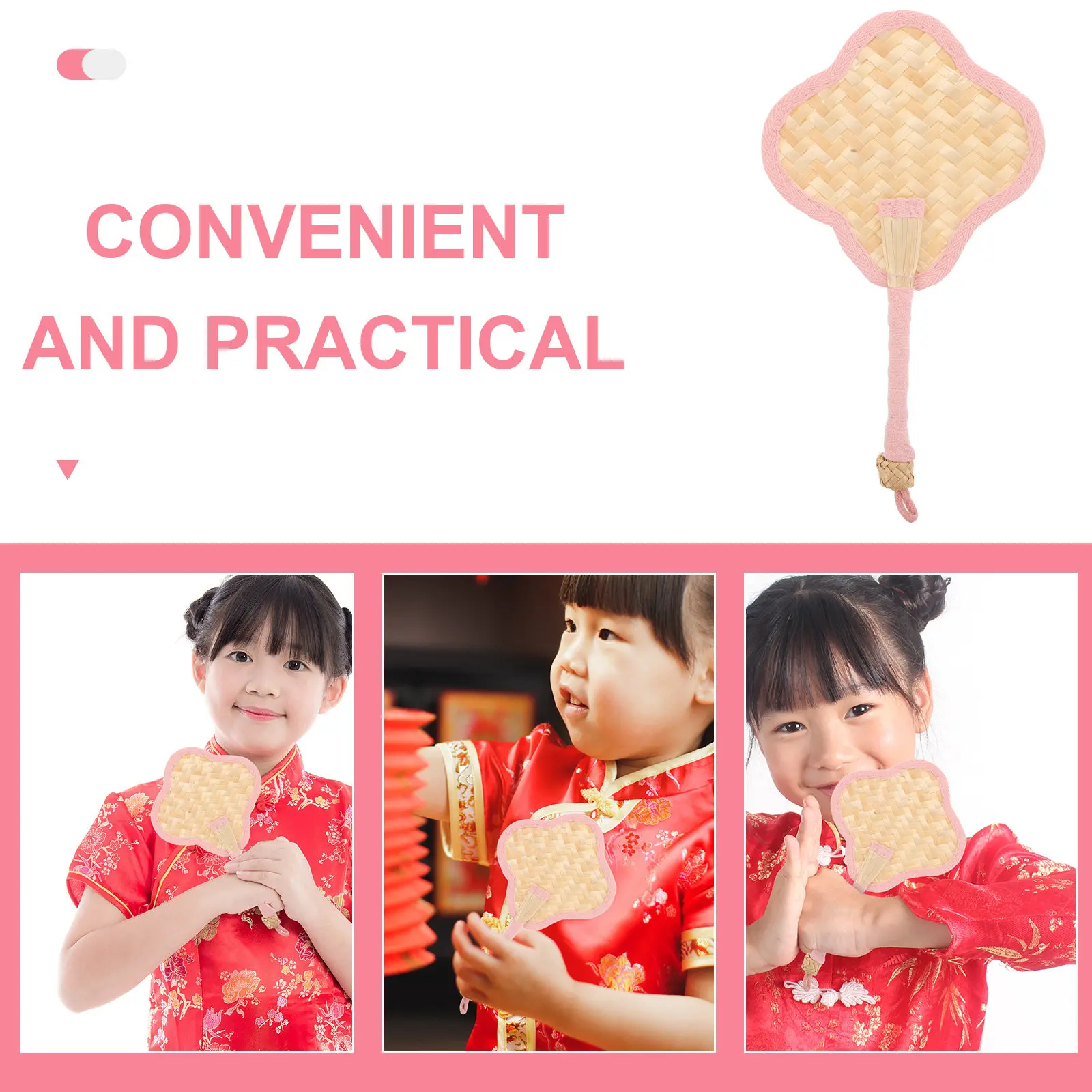 Hand Woven Straw Fan Mini Four-Leaf Clover Heart Shape Portable Cooling Outdoor Summer Wedding Decorative Fan Small Dancing Fans
