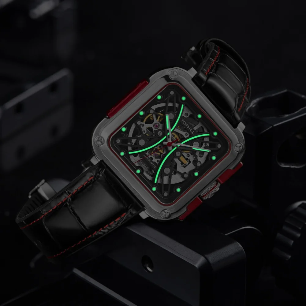 TOPHILL Skeleton Man Watch Automatic Mechanical 42mm 28D0 Hollow Dial Design Sapphire Super Luminous Urban Sports TUT002G view 5