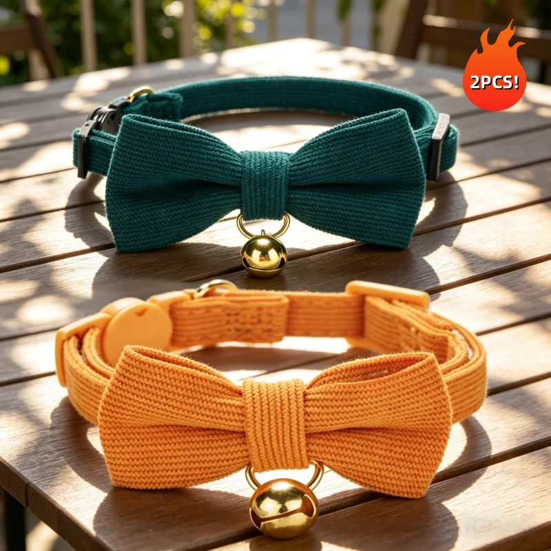 

2 packs of cute cat collars, with bow/ quick release safety buckle, with bell, soft and comfortable Oxford cloth material