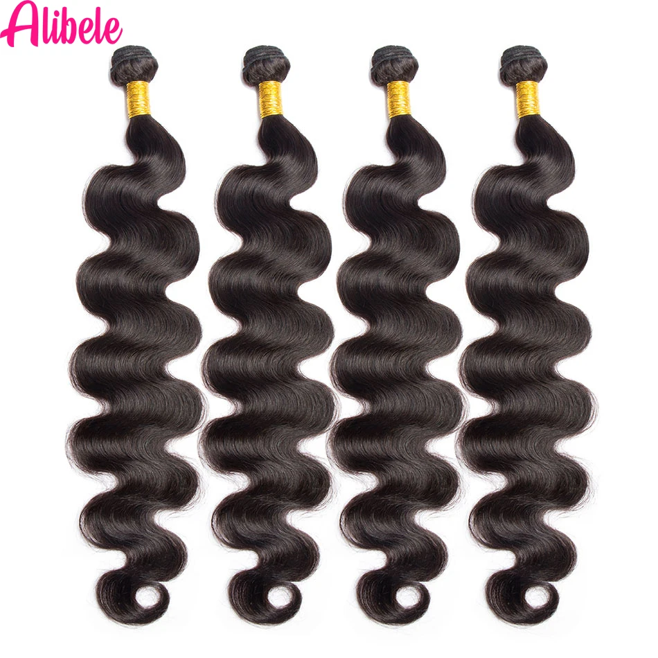 Alibele Long Human Hair Bundles Body Wave Peruvian Hair Weaves 3/4 Bundles Deals Body Wave 12- 40 Inches Bundles Hair Extensions