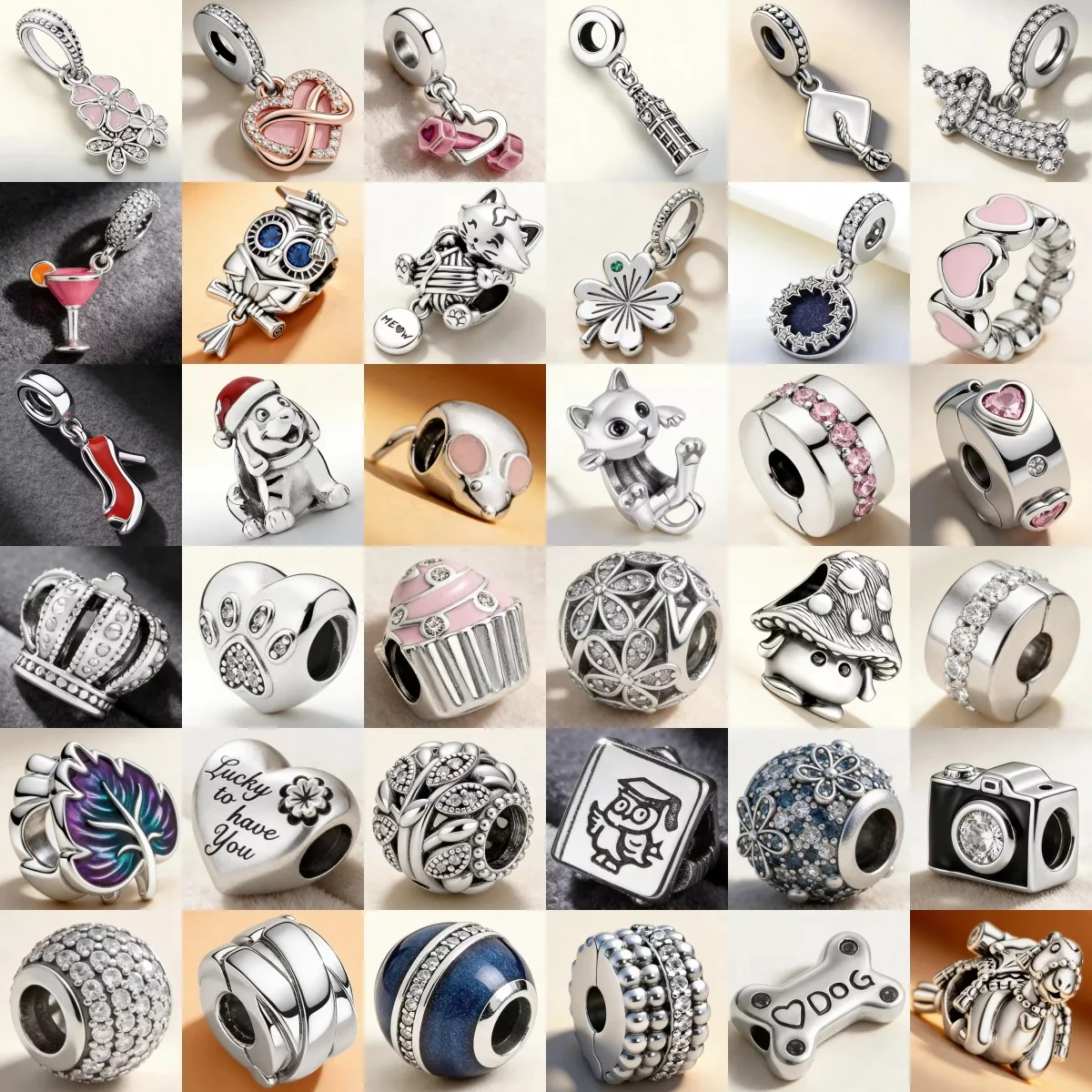 New 925 Silver Camera Cake Cat High Heels Building Charm Beads Fit for Bracelets Necklaces DIY Women's Boutique Jewelry Gifts