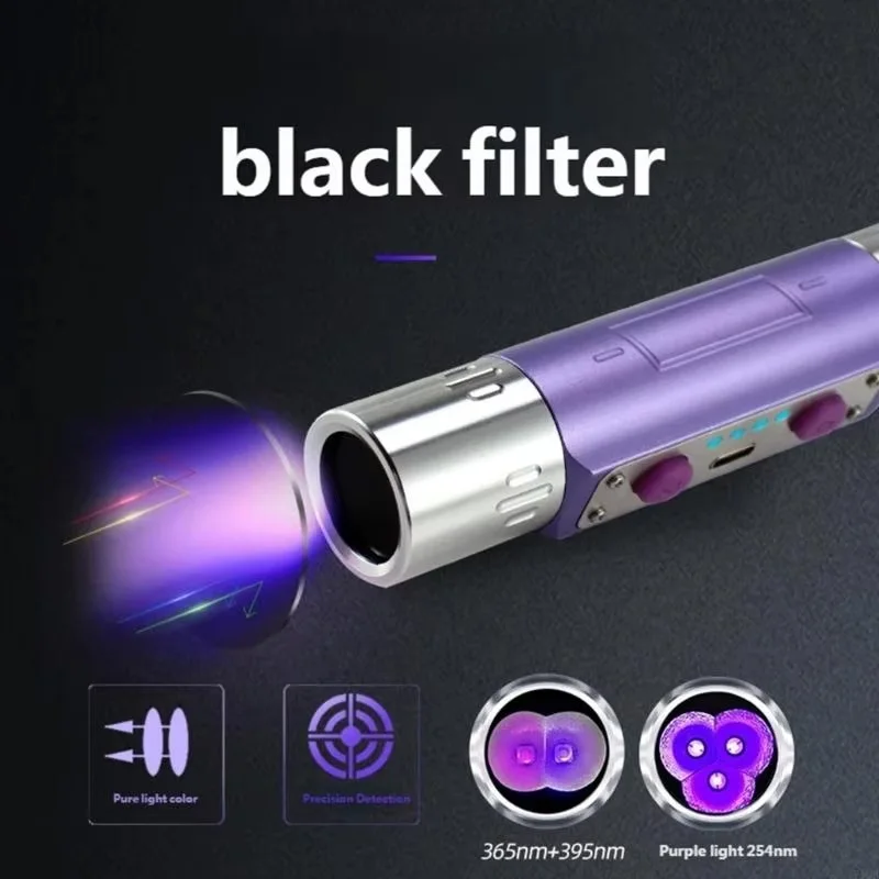 Rechargea Longwave Shortwave UV Flashlight Lamps 254nm 365nm 395nm Minerals Phosphor Detector UVA UVC Blacklight LED Flashlight