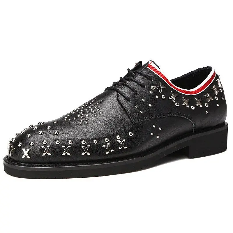 Rivets Derby Shoes for Men's Dress Shoes British Craftsmanship Design Genuine Leather Handmade Wedding Banquet Leather Shoes Man