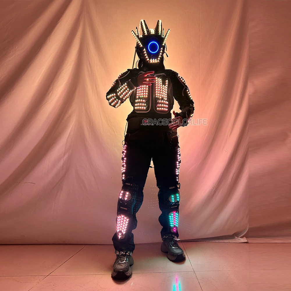 

Cyberpunk LED Robot Costume with Helmet Futuristic Glowing Suit for Stage Performance & Nightclub Events