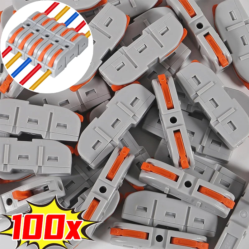 100/4 יחידות מחברי חוטים מהירים 1-ל-1 מחבר חוטים אינליין מחברי כבלים קלמפים קומפקטיים לחיבור חוטים מבודדים