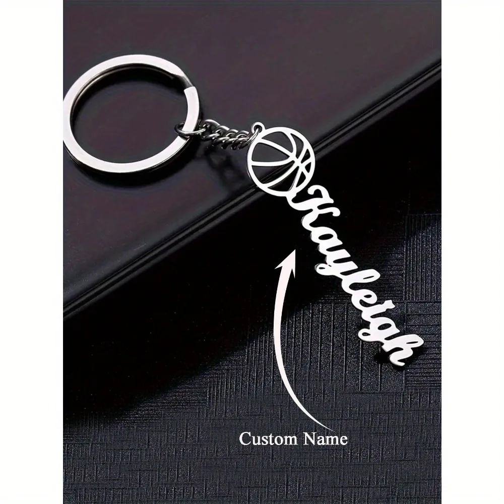 

Name Ball Keychain Custom Engraved Stainless Steel Basketball Key Chain Personalized Name Durable Key Ring for Men Boys