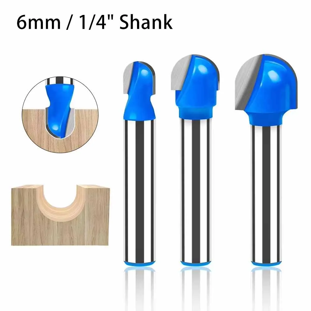 1-8pcs 6mm 1/4in Shank Round Nose Cove Box Router Bit Cutting Diameter Double Flute Core Box Woodworking Tool for Edge Forming
