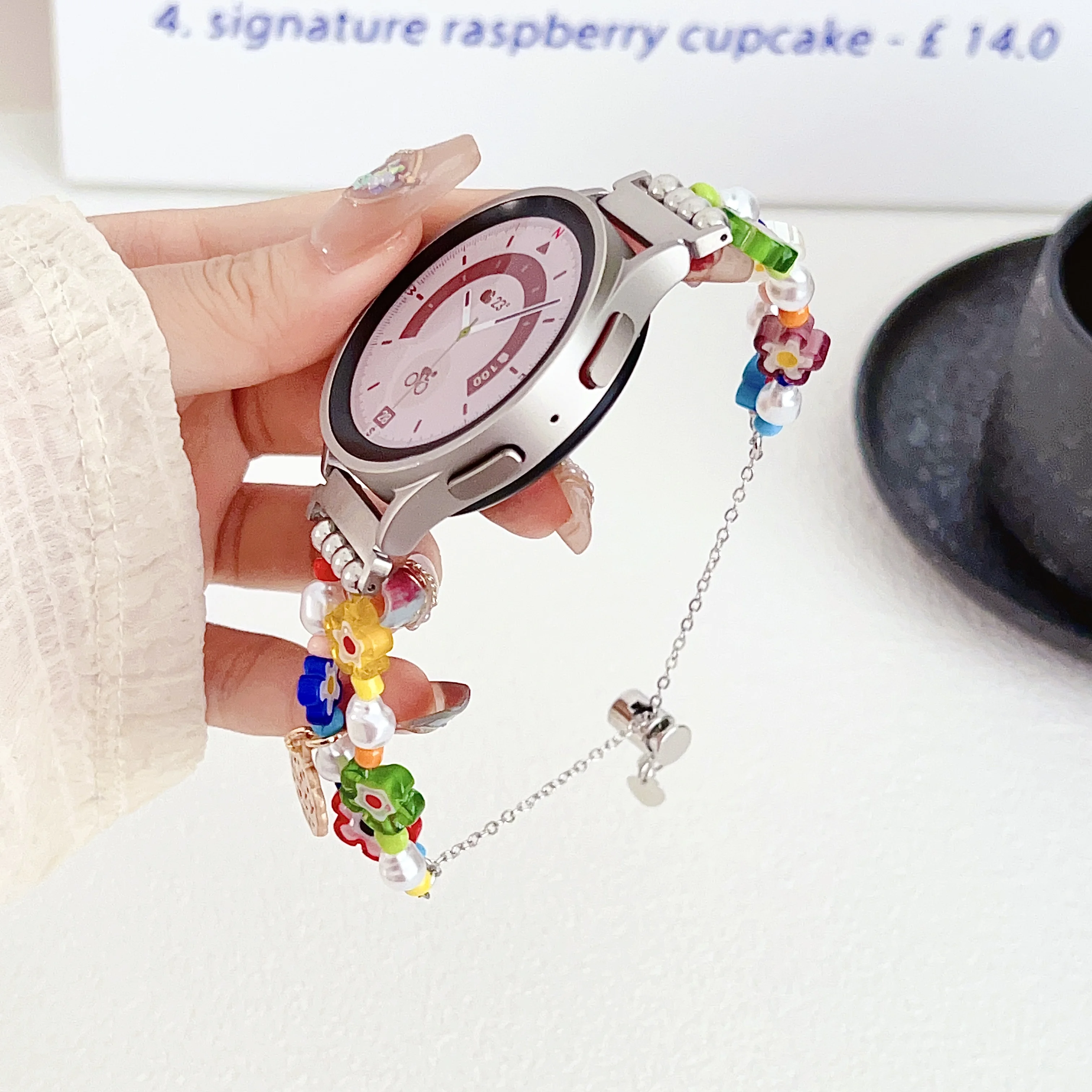 Ремешок допаминовый для Samsung watch band sweet, браслет-цепочка на удачу для женщин, разноцветный Цветочный браслет versa1 2, 20 мм 22 мм