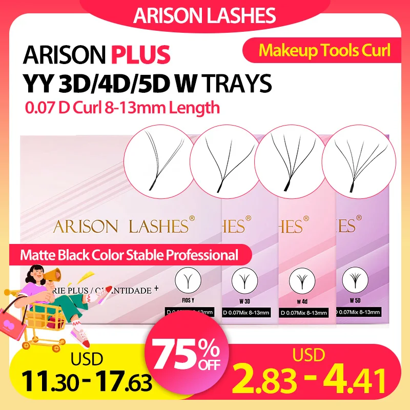 ARISON PLUS YY 3D/4D/5D W Trays 0.07 D Curl 8-13mm Length Matte Black Color Stable Professional Makeup Tools Curl