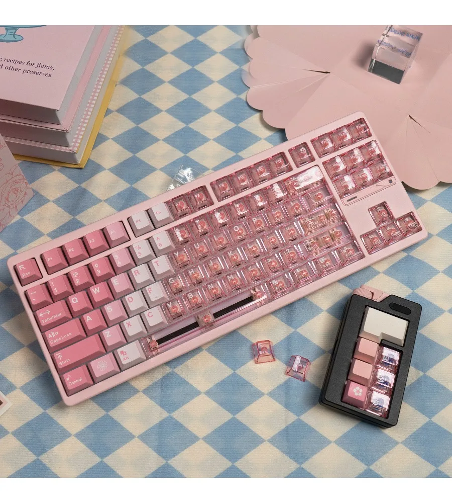 Snow mountain blue/Hana powder R2 gradual change mechanical keyboard keycap PBT + PC pad printing original wooting