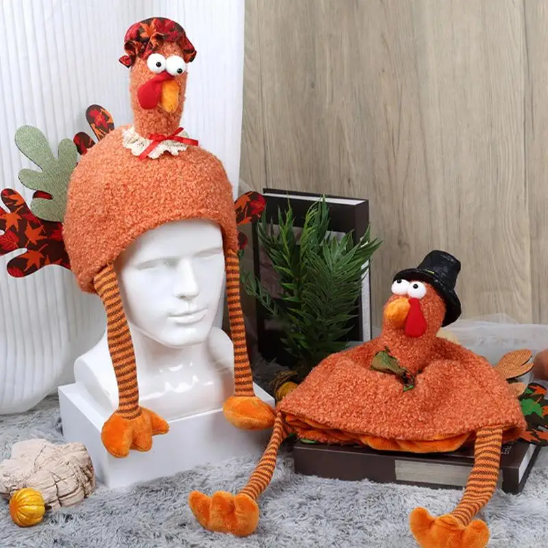 Christmas Turkey Hat Turkey Long Legs Hat Chicken Hat Costume Thanksgiving Decorations Cartoon Plush Turkey Hat For Thanksgiving