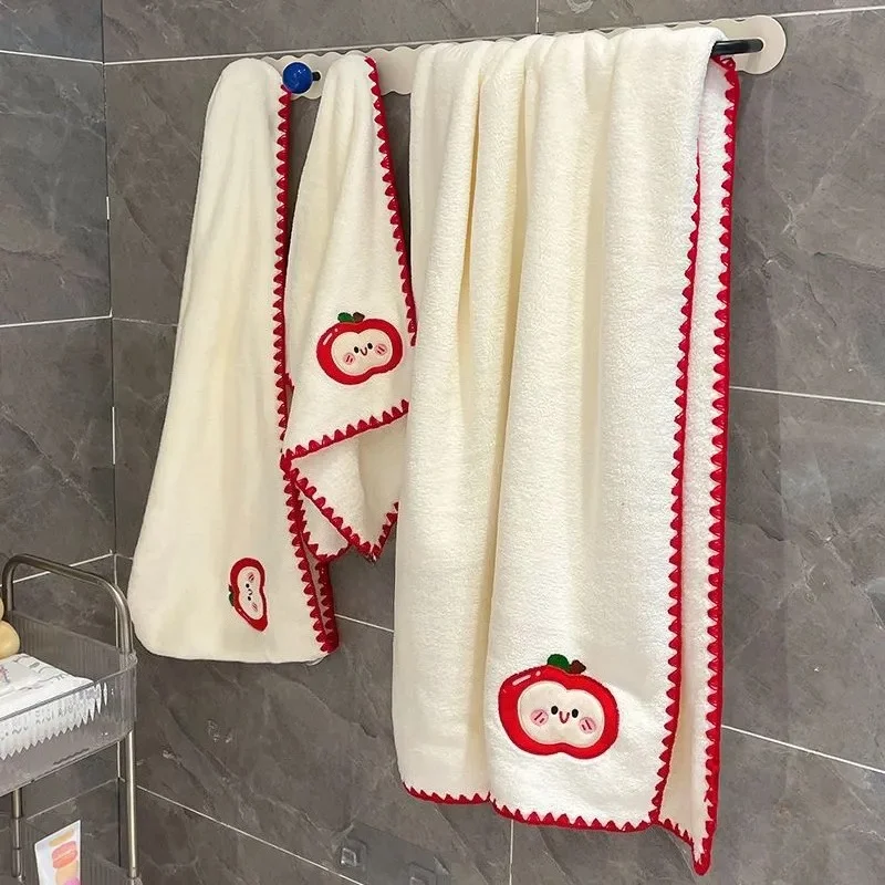 

Embroidered Apple Dog Coral Fleece Dry Hair Cap Soft Absorbent Bathing Headscarf Quick Dry Hair Towel