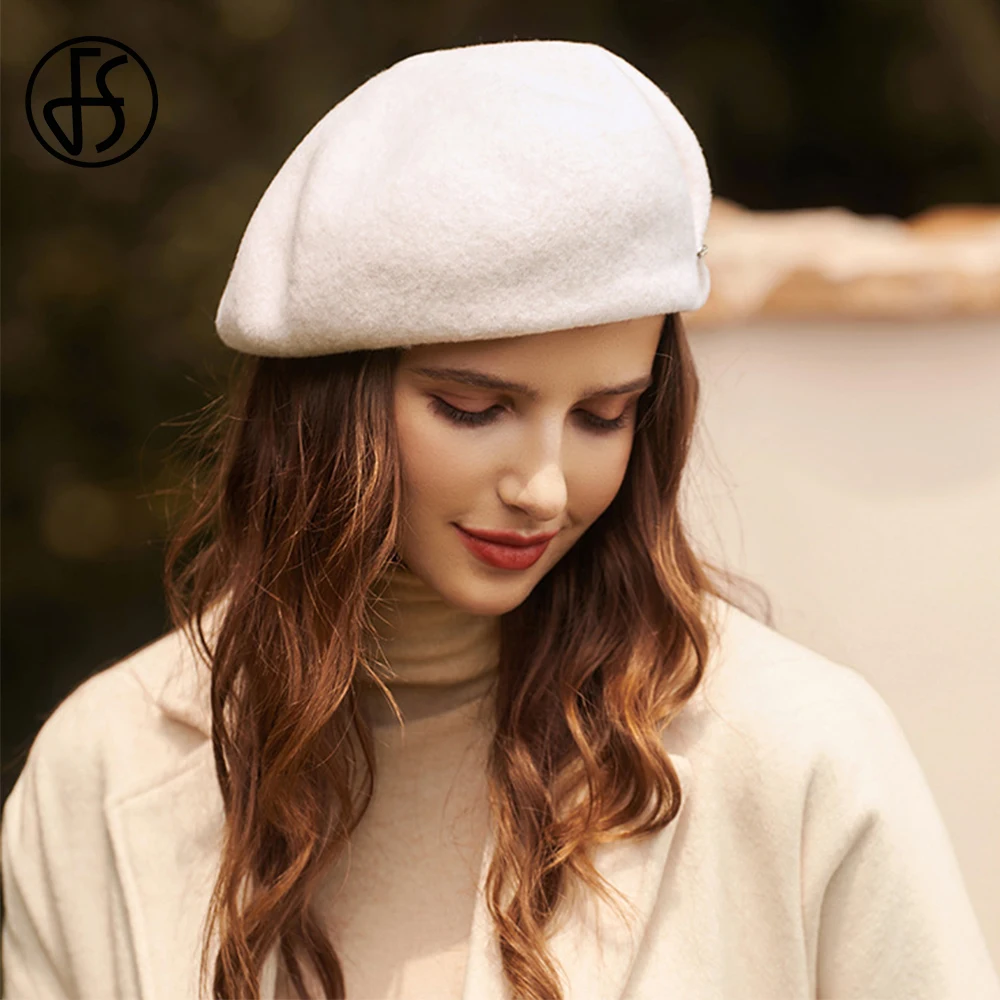 FS British Vintage Bonnet White Beret Simple Hats For Women Artistic Painter Cap Ladies Winter Versatile Keep Warm Fedoras