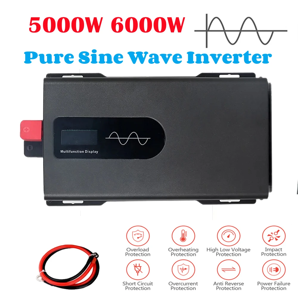 Pure Sine Wave Inverter 5000W 6000W Double EU Socket DC 12V 17V 24V 48V To AC 220V 50HZ 60Hz Voltage Converter Inverter