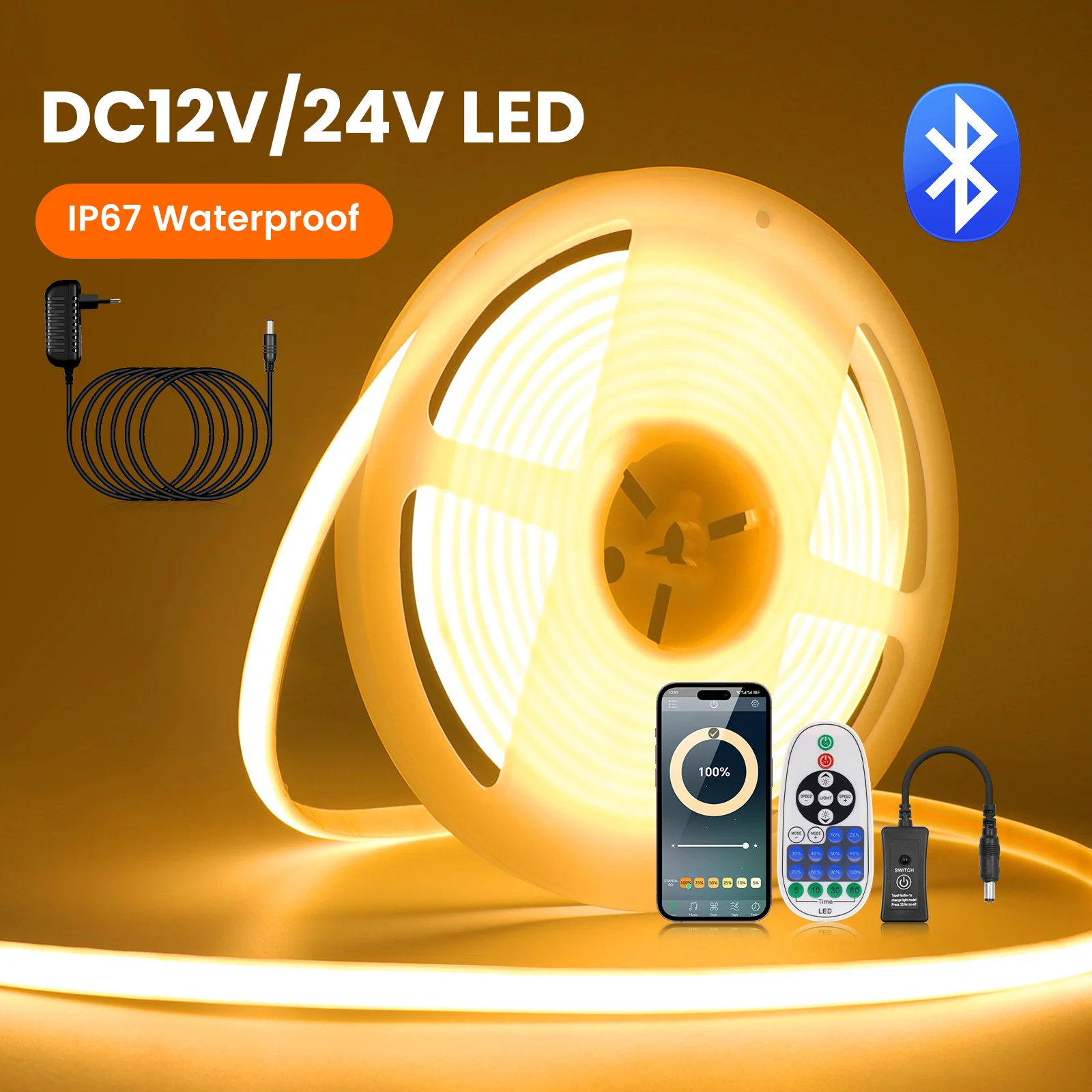  WIFI Bluetooth COB Neon Light 12V 24V 320Leds/m Flexible Ribbon Tape Waterproof 3000K 4000K 6000K Remote Control LED Strip