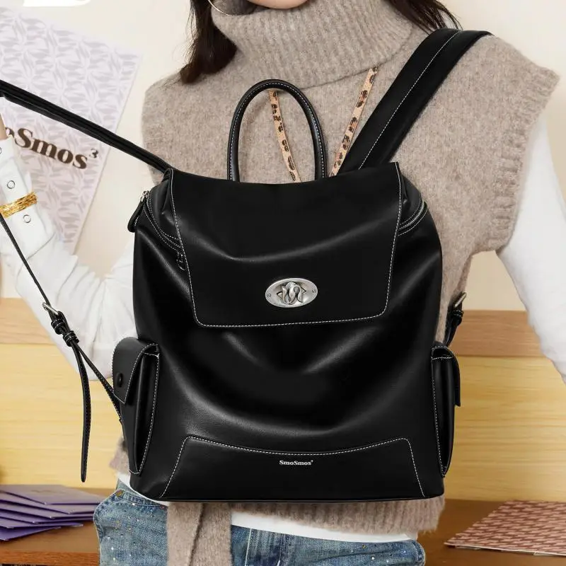 Original High-quality Patent Leather Glossy Stitching Decoration Backpack Casual Simple And Versatile Travel Bag For Women Trend