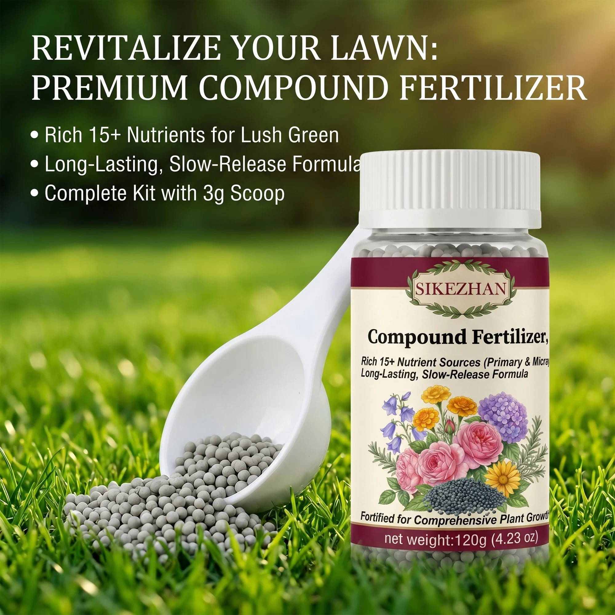 SIKEZHAN Compound Fertilizer Slow Release Lawn Green Up Plant Food With Spoon For European Home Yard Garden Revitalizing 120g