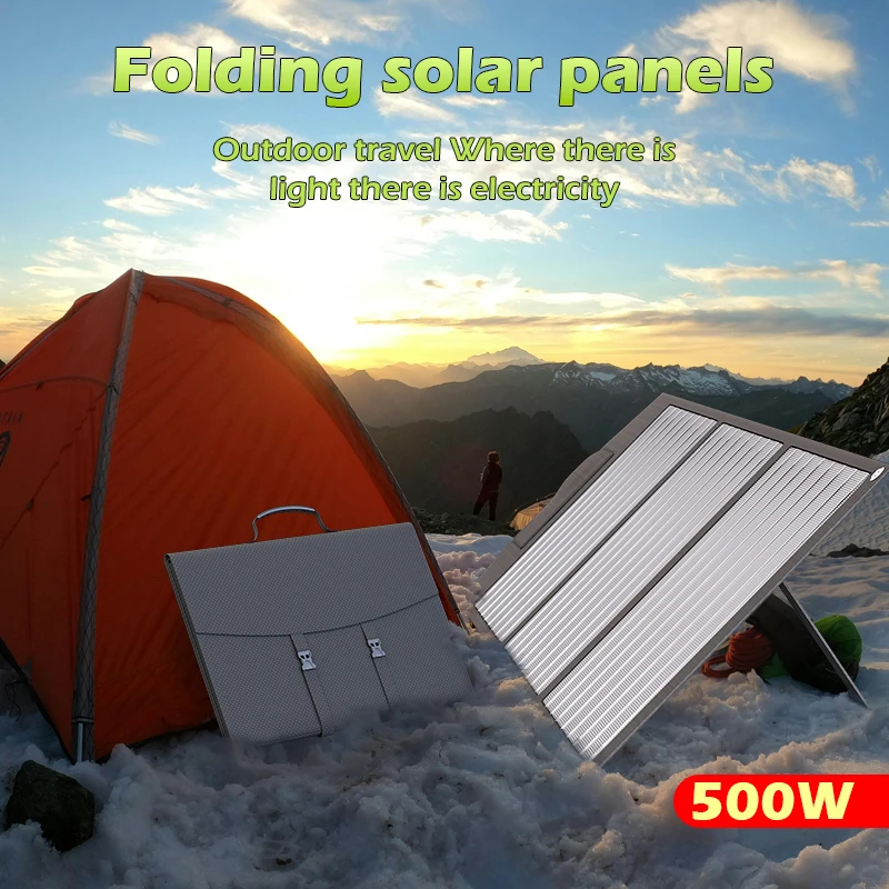 500W Solar Panel Portable Foldable High-power 3 Fold 12-24v Solar Cell Convenient for Carrying Suitable Outdoor Hiking  Camping