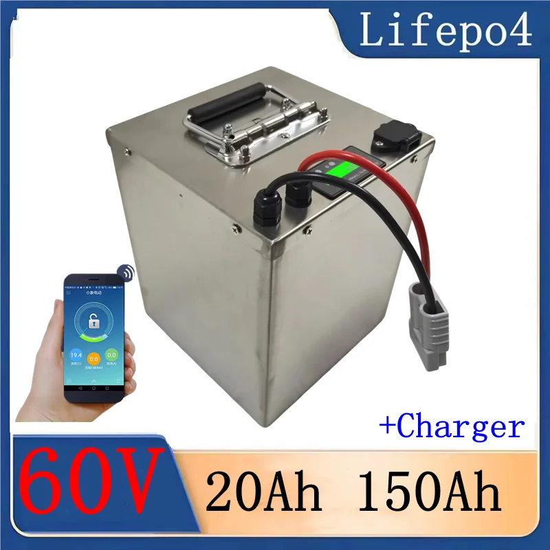 

100Ah 60V 60Ah 80Ah 30Ah 60V 40Ah 150Ah 120Ah lifepo4 Lithium battery with Bluetooth APP BMS for Scooter boat + charger