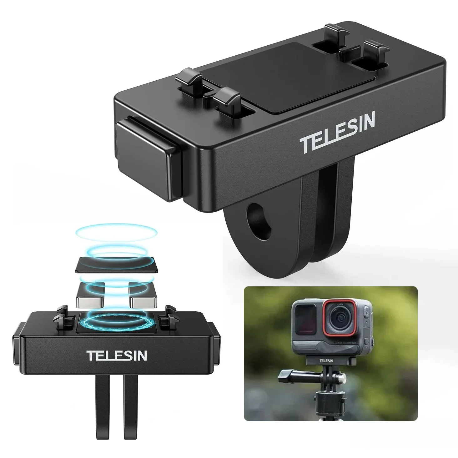 

TELESIN Magnetic Two Claw Adapter Action Camera Mount Accessories Quick Release Base for Insta 360 Ace/Ace Pro 2