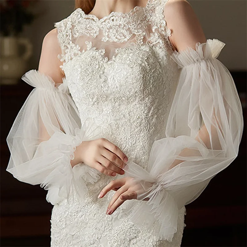 White Black Elegant Detachable Sleeves Wedding Arm Cover Decorate Skin-friendly Long Sleeves Puff Sleeve Photoshoot For Woman