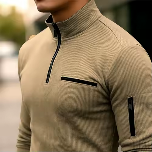 New light luxury light mature casual men sports retro  style striped zipper  arm  fashion men  outdoor  long  sleeve POLO shirt - Image 5