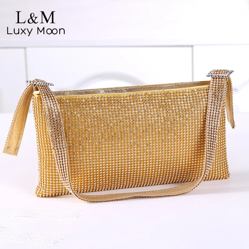 

Fashion Designer Diamond Women Handbag Luxury Crystal Bling Shiny Shoulder Bag Long Day Clutch Rhinestone Buckle Flap XA816H