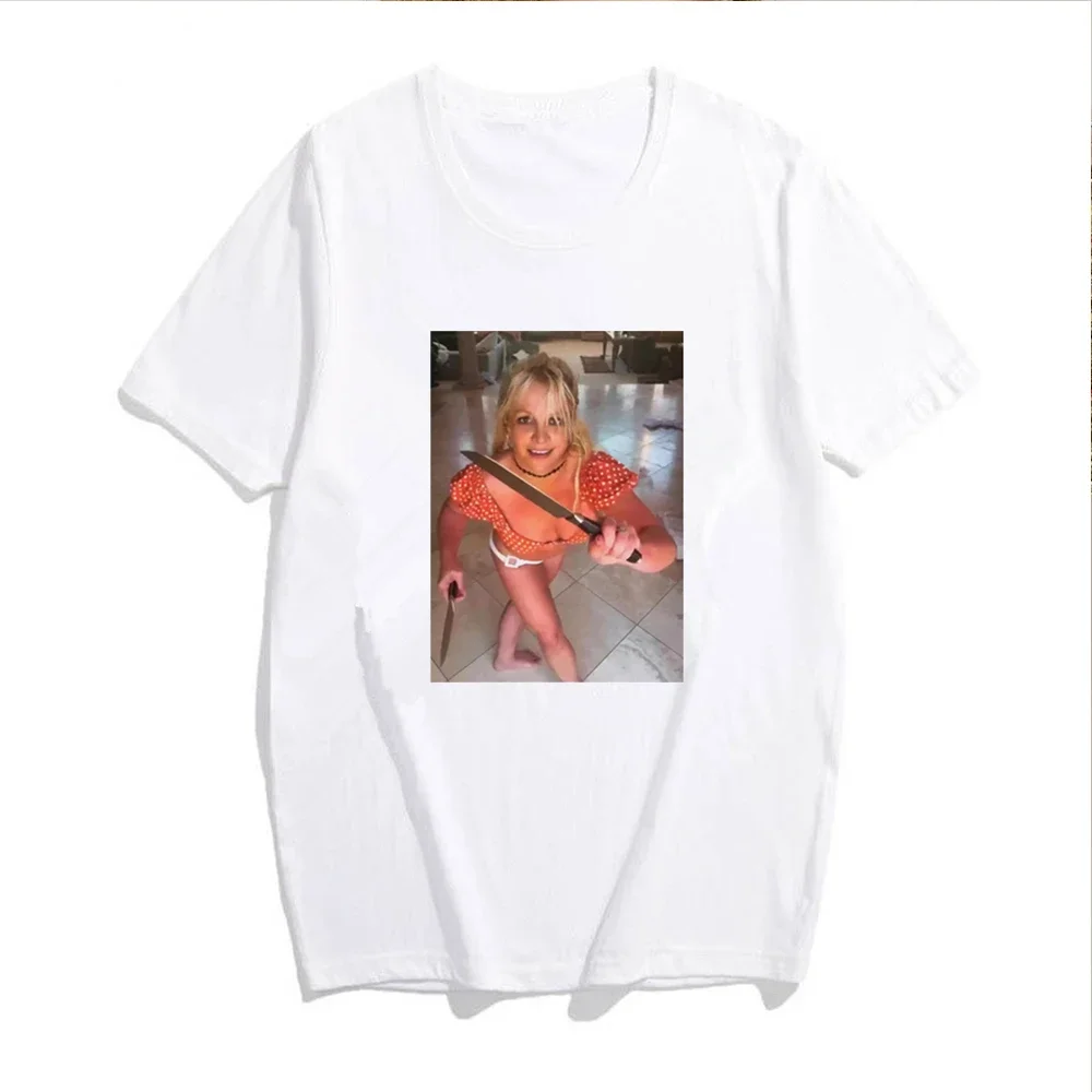 Britney Spears Dances While Holding Knives shirt Funny Harajuku print shirt Women's crew neck Britney merch shirt concert tee