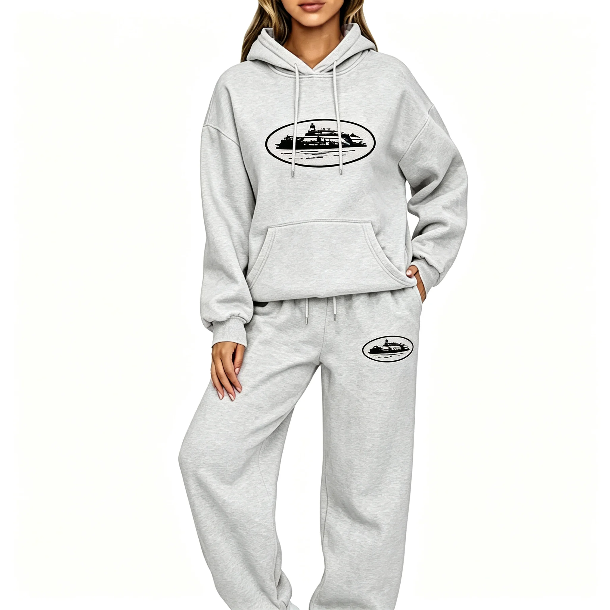 NICE Loose Unisex Fleece-lined Printed Sweatshirt Hoodie Set Devil Prisoner Pattern Eco-Friendly Soft Comfortable Casual Wear