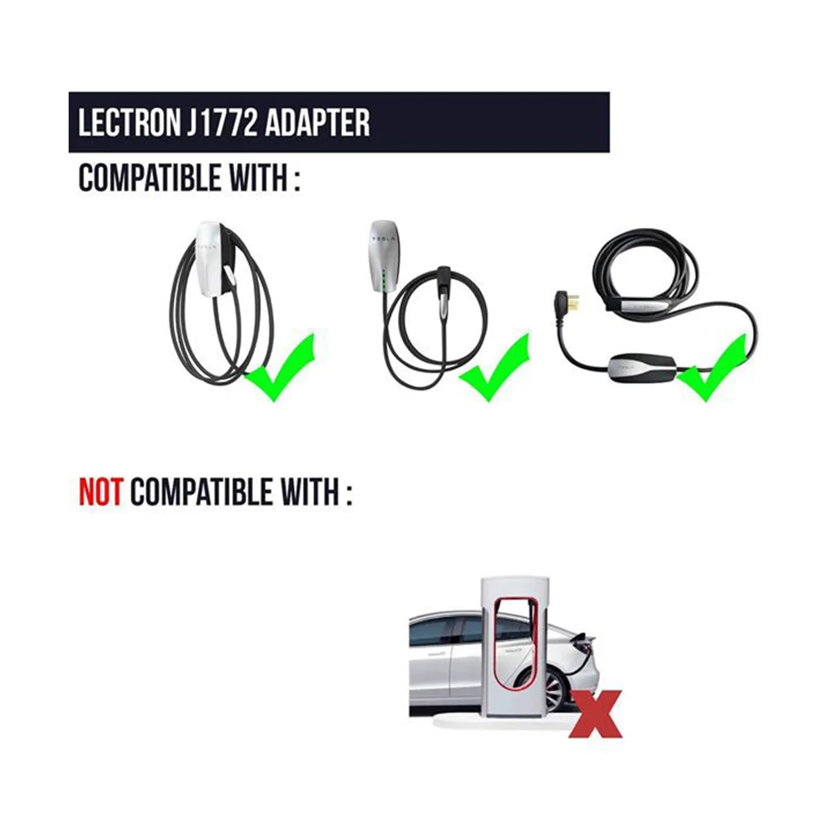 For North America Tesla To J1772 EV Adapter High Powered Connector 48A & 250V Mobile Connector (Black)